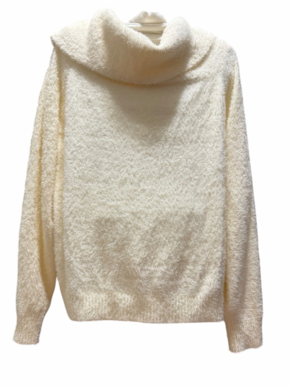 Lands End Cream Fuzzy Knit Slouchy Cowl Neck Sweater XL